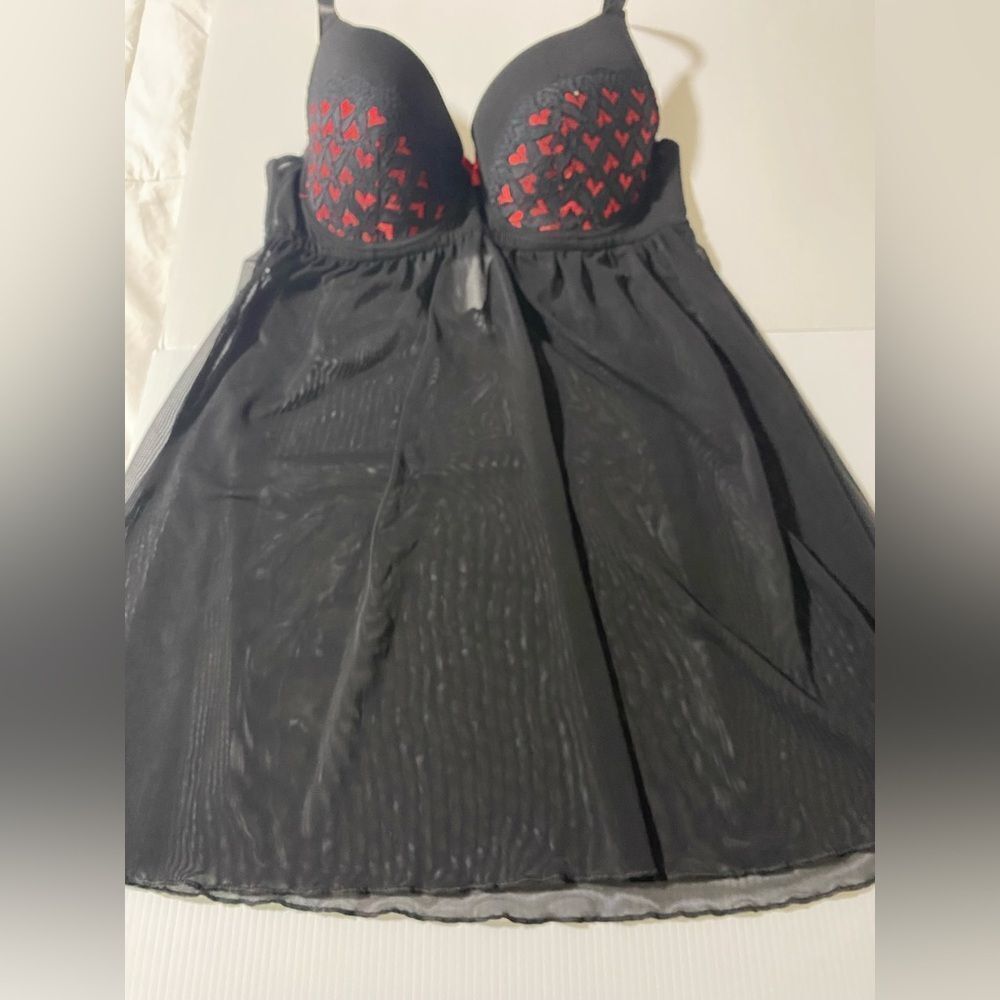 Delta Burke babydoll mesh black lace Babydoll hearts lingerie Sexy dress 1X